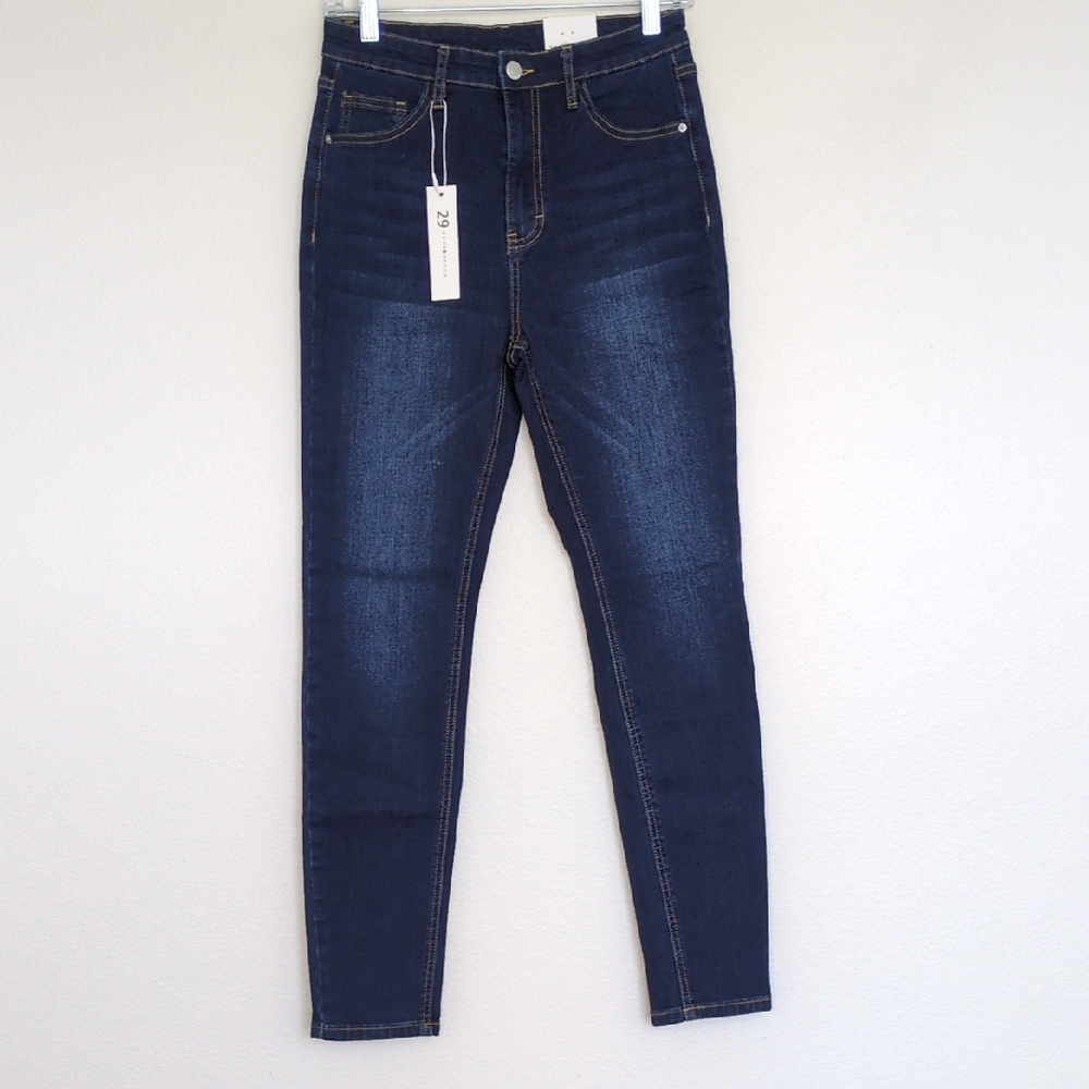 SHEIN Dark Blue High-Rise Skinny Jeans